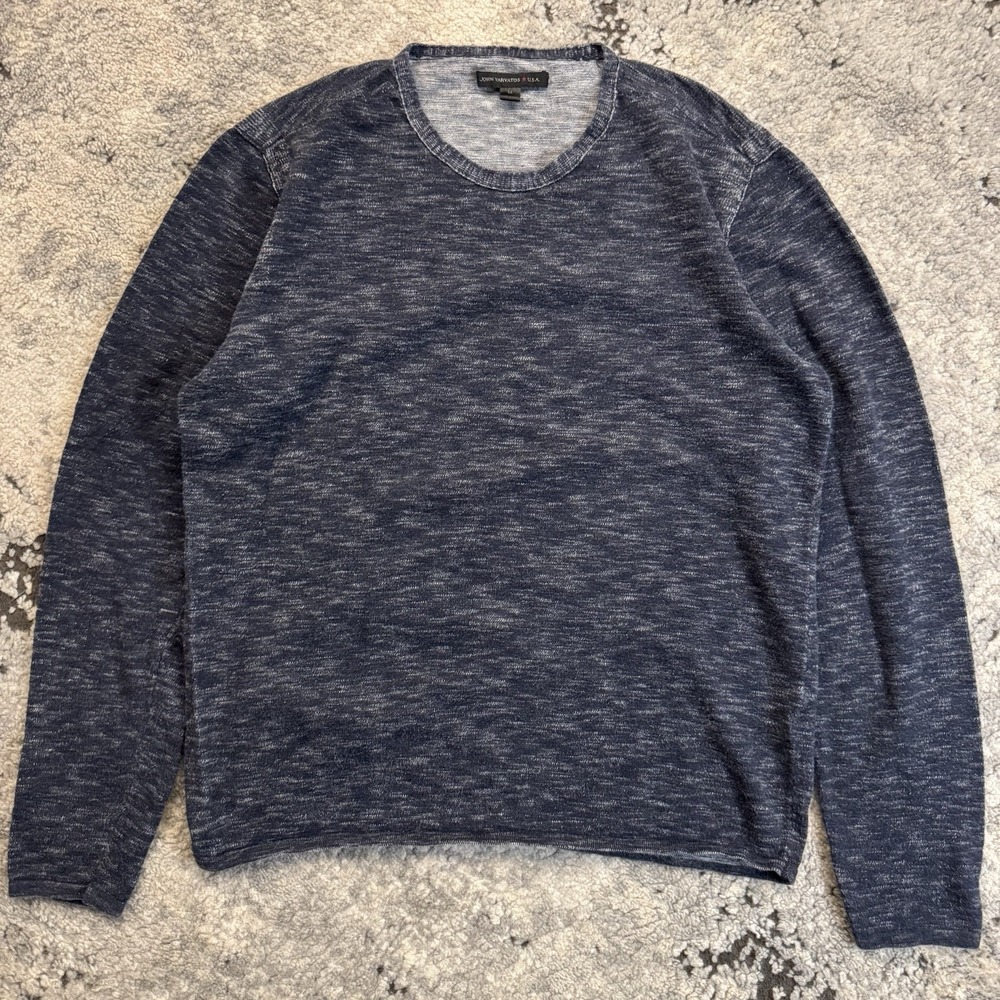 John Varvatos USA Mens Medium Dye Knit Long Sleeve Sweater Navy Blue Grey